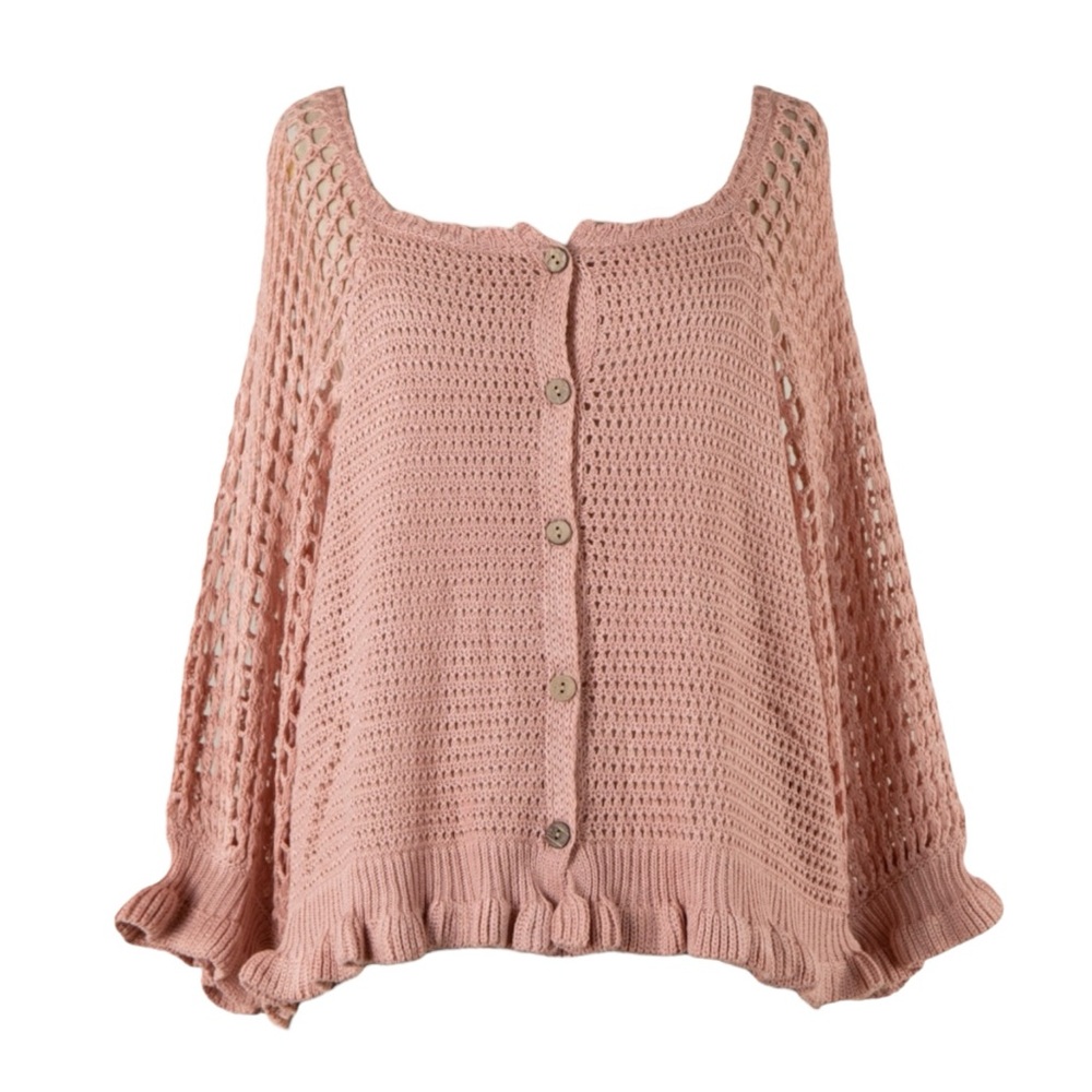141. Women’s Blush Crochet Button-Down Sweater NWT